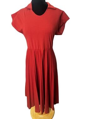 Vintage 90s Elizabeth & Nicole Rust Orange Pleated Secretary Dress Medium Large